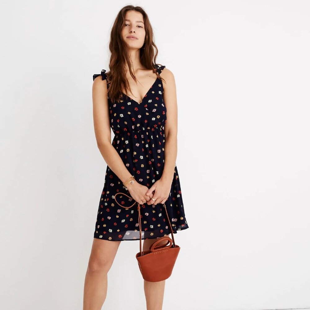 Madewell Ruffle-Strap Wrap Dress in Confetti Floral Deep Indigo Size 2